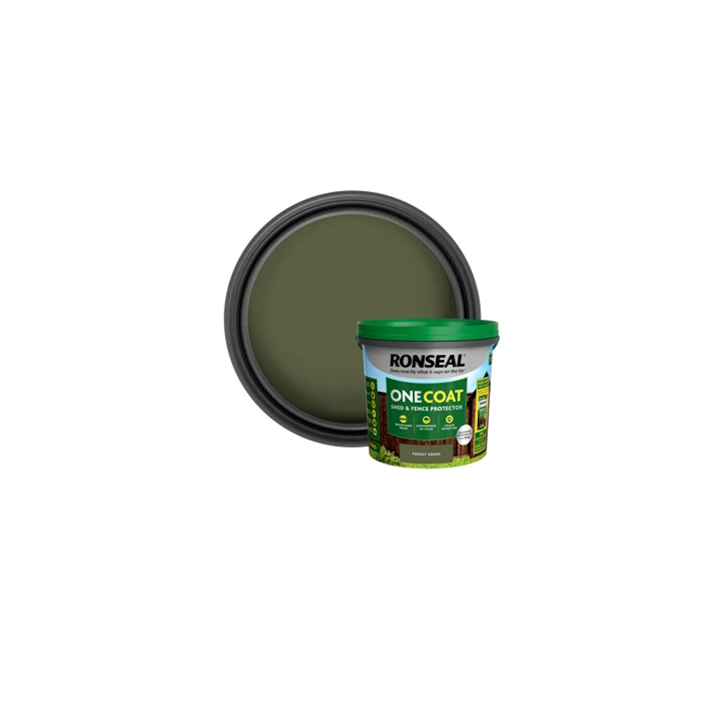 Ronseal One Coat Shed & Fence Protector 5 Litre - Various Colours FOREST GREEN Outdoor Wood Paints Toolbank Ltd (NMBS) Brand_Ronseal CarlR Collections_Exterior Paints Collections_Specialist Paints Exterior Paints iowonly Product Type_Outdoor Wood Paints Ronseal Specialist Paints