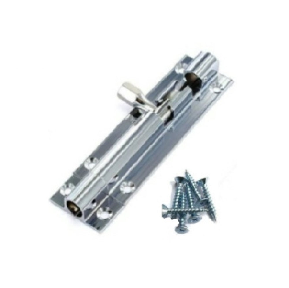 Merriway M0453 Straight Chrome Barrel Bolt with Screws 150mm bolt Merriway Bolt Collections_Door Locks / Bolts Collections_Other Bolts door bolts Door Locks & Bolts Feb25 Other Bolts Product Type_Door Bolts Product Type_Garage Door Bolts RobC