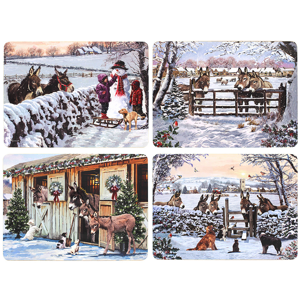 Lesser and Pavey Xmas Donkey Placemats – Set of 4 - LP54241 Place mats Lesser & Pavey Ltd Brand_Lesser and Pavey CarlR Christmas Products Christmas Tablemats / Coasters Christmas Tableware Collections_Tableware Collections_Trays Tablemats and Coasters Dining & Tableware Festive Tableware Lesser & Pavey More Christmas Tableware Product Type_Christmas Tableware Product Type_Table Mats sep25 Tablemats Tableware Trays Tablemats & Coasters