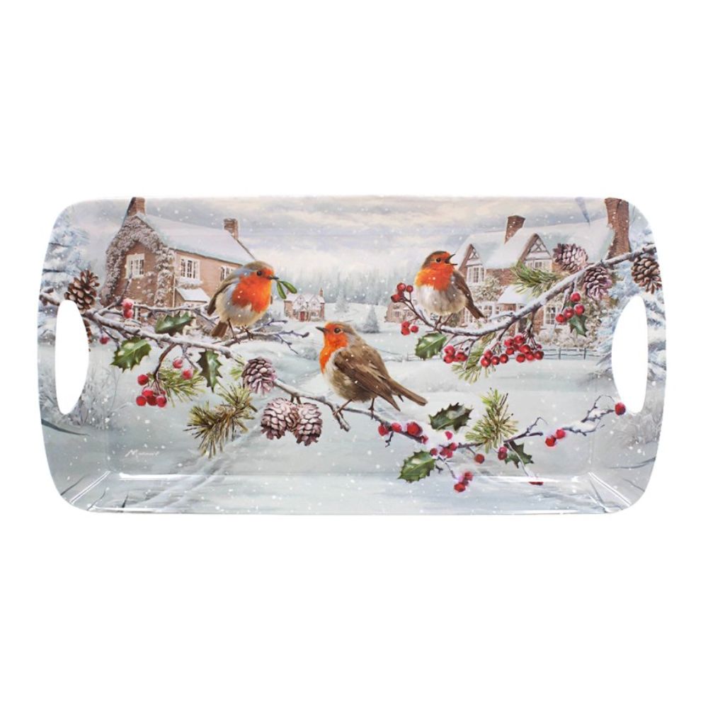 Xmas Christmas Robins Tray – Medium - LP54263 Trays Lesser & Pavey Ltd All Things Christmas aug25 Brand_Lesser and Pavey CarlR Christmas Christmas Products Collections_All Things Christmas Collections_Trays Tablemats and Coasters Lesser & Pavey Product Type_Trays Trays Trays Tablemats & Coasters Xmas
