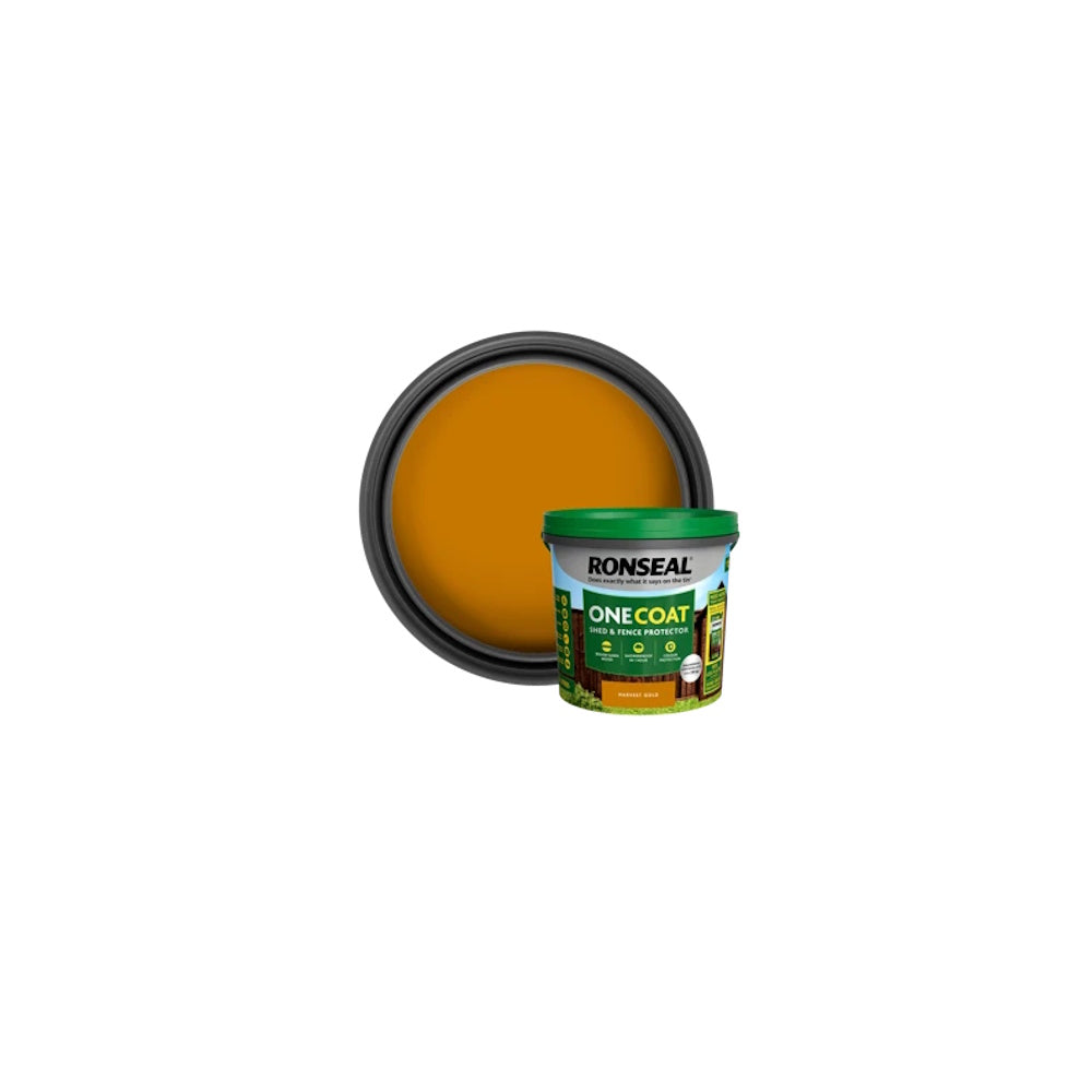 Ronseal One Coat Shed & Fence Protector 5 Litre - Various Colours HARVEST GOLD Outdoor Wood Paints Toolbank Ltd (NMBS) Brand_Ronseal CarlR Collections_Exterior Paints Collections_Specialist Paints Exterior Paints iowonly Product Type_Outdoor Wood Paints Ronseal Specialist Paints