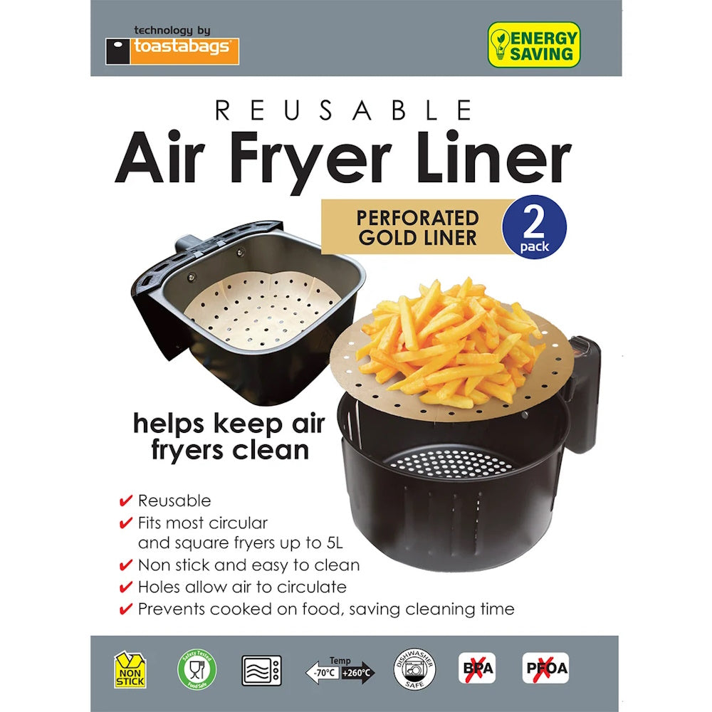 Planit Reusable Air Fryer Liner, Perforated, Gold 2 PACK - AFLN5L2W