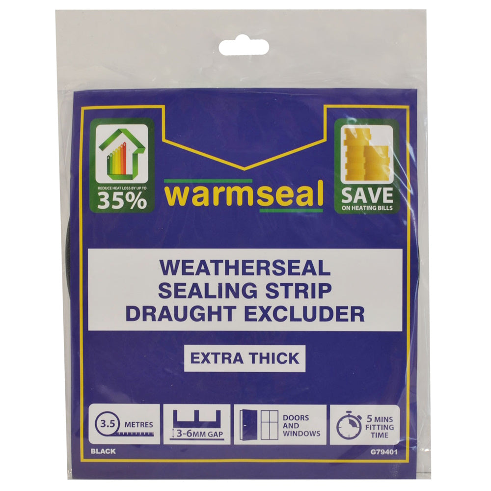 Warmseal Extra Thick Weatherseal Sealing Strip Black 3.5Mtr - G79401