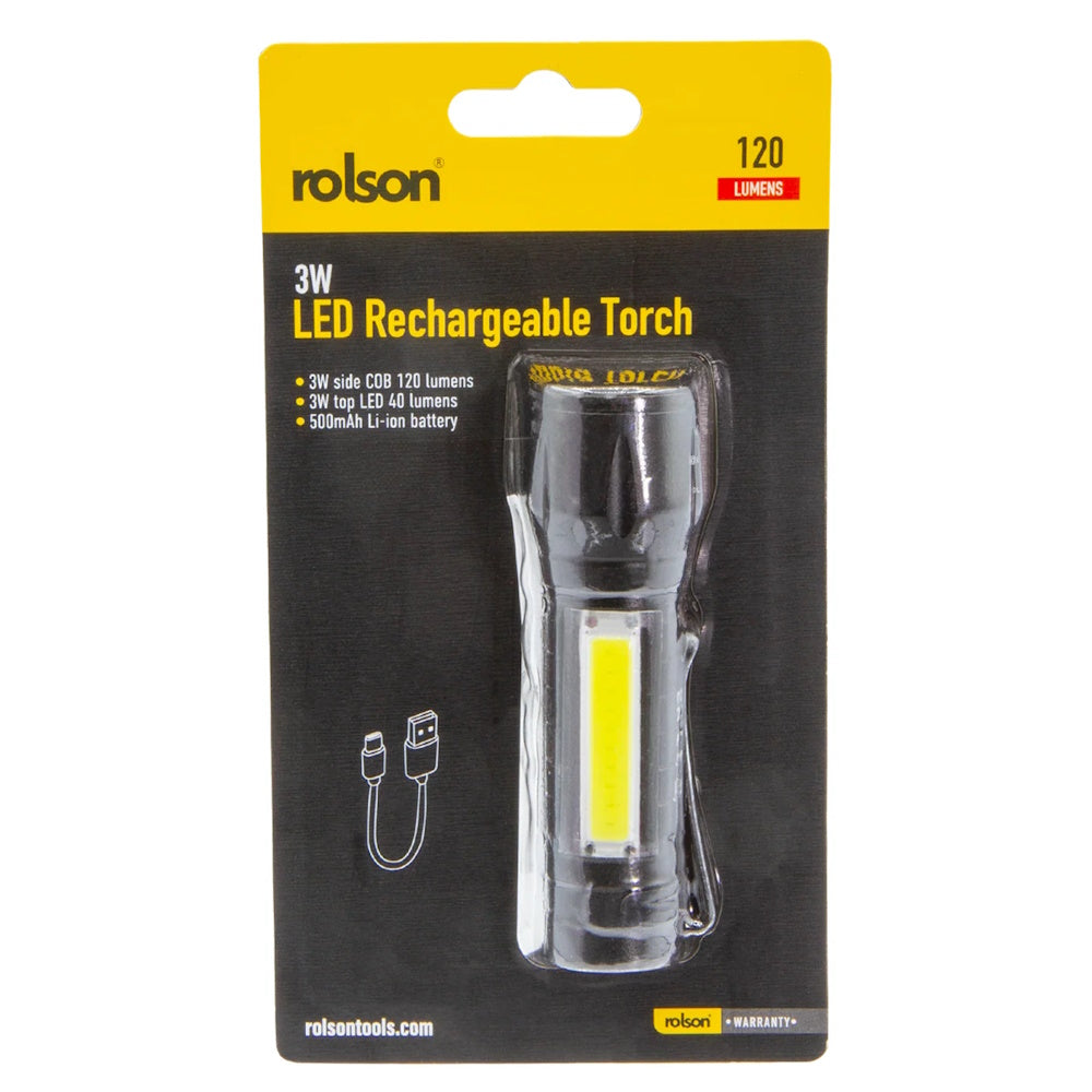 Rolson 3W LED Rechargeable Small Torch - 61475 Torches Rolson Tools Ltd Brand_Rolson Collections_Outdoor and Leisure Collections_Torches / Lanterns Gardening Google Product Hand Torches Outdoor & Leisure Outdoors / Leisure Product Type_Hand Torches Rolson Torches Torches & Lanterns Weather