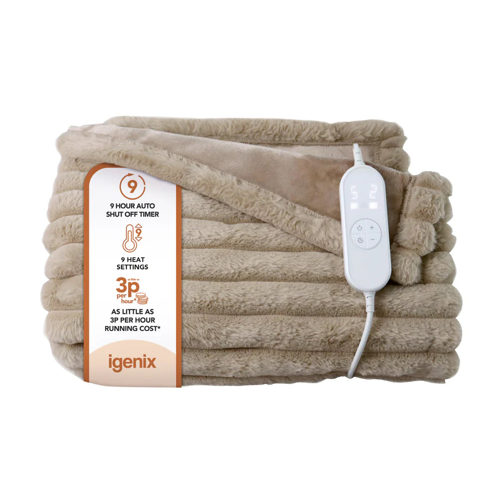 Igenix Heated Throw 160cm x 130cm – Beige - IGHB02488B Blankets R K Wholesale Ltd (AIS) Brand_Igenix CarlR Collections_Electric Blankets Collections_Portable Heating Electric Blankets Heating Igenix Portable Heating Product Type_Blankets Save on Heating