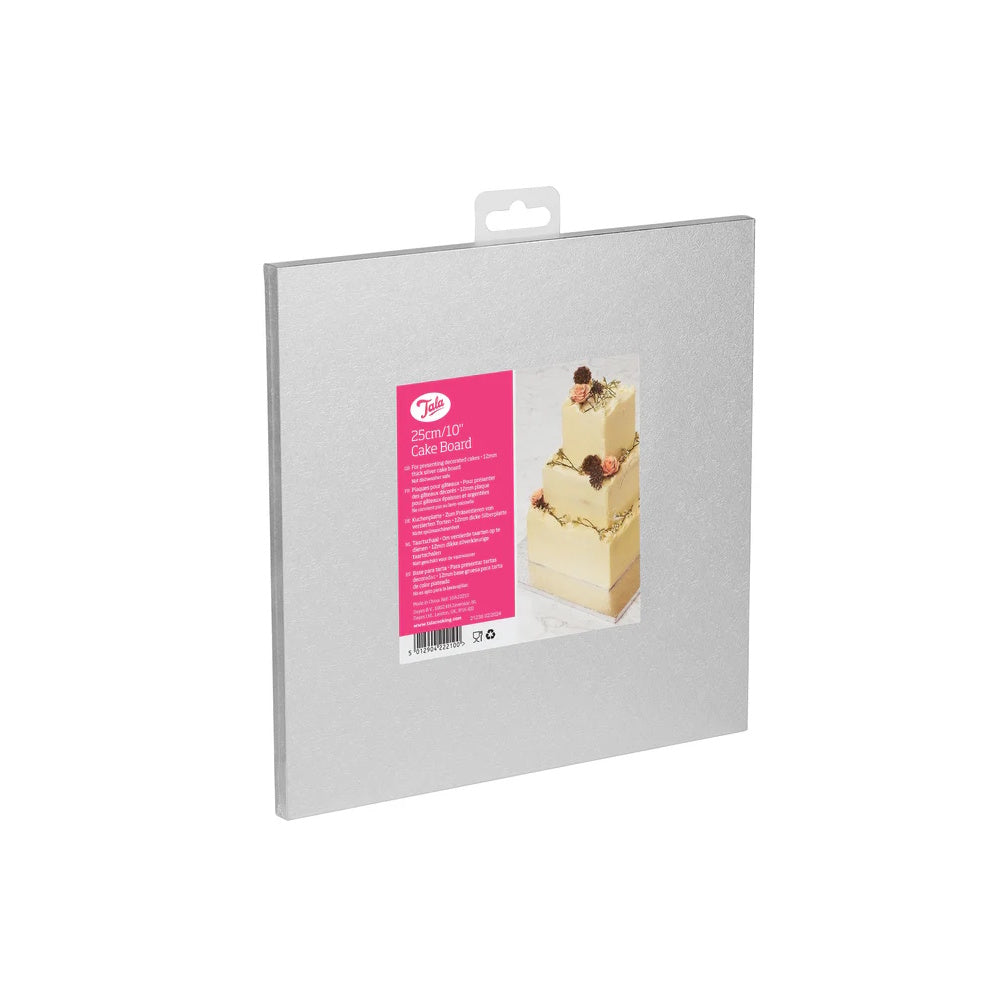 Tala Square Silver Cake Board 12mm - 10" - 10A22210 Baking Dayes Ltd (AIS) Baking Brand_Tala Cake Cake Storage CarlR Christmas Baking Christmas Cake Decorating / Storage Collections_Baking Collections_Cake Storage cooking & baking dayes Dayes Ltd Dayes UK Home Baking Product Type_Cake Decorating Product Type_Cake Storage Product Type_Christmas Baking Product Type_Sundry Baking Tala