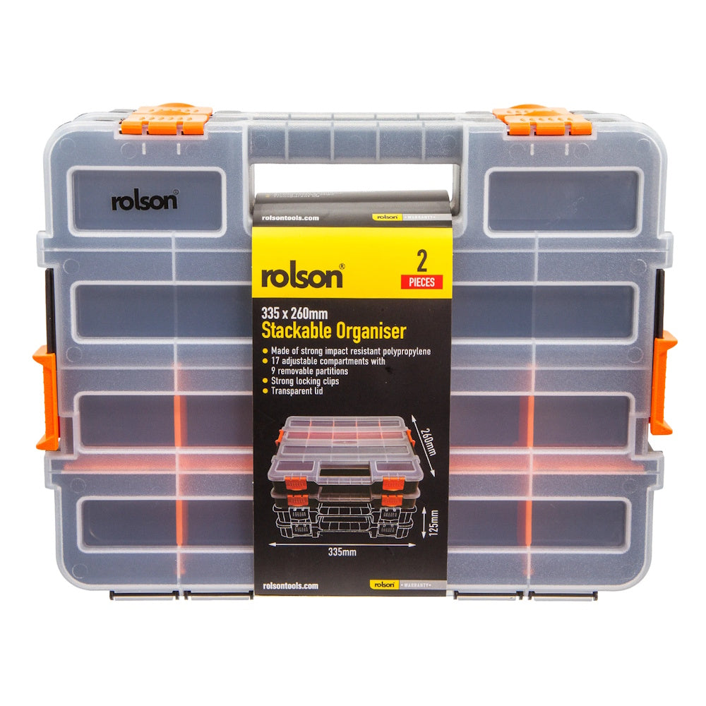 Rolson 2 Piece 335 x 260mm Stackable Organiser (Part No: 68953) Tool Boxes Rolson Tools Ltd Brand_Rolson CarlR Collections_Organisers / Cases Collections_Tool Boxes / Bags DIY Expert DIY Organisers & Cases Product Type_Organisers Product Type_Tool Boxes Rolson Tool Boxes & Bags