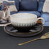 Lesser & Pavey Reactive Glaze Blue/Brown Cup & Saucer - LP74420 Cups & Saucers Lesser & Pavey Ltd Brand_Lesser and Pavey CarlR Collections_Mugs Cups and Saucers Collections_Tableware Dining & Tableware Kitchen & Dining Lesser & Pavey Mugs Cups & Saucers Product Type_Cups & Saucers Product Type_Picnic Dining Product Type_Sundry Tableware Sundry Tableware Tableware