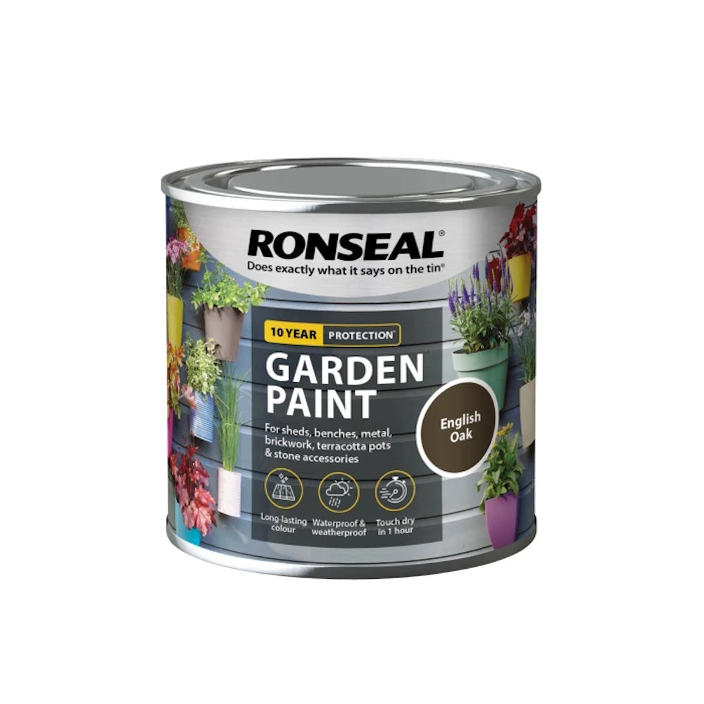 Ronseal Garden Paint 250ml – English Oak - RSLGPEO250 Outdoor Wood Paints Toolbank Ltd (NMBS) Brand_Ronseal CarlR Collections_Exterior Paints Collections_Specialist Paints Exterior Paints Garden Gardening iowonly Product Type_Outdoor Wood Paints Ronseal Specialist Paints