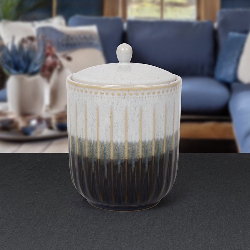 Lesser & Pavey Reactive Glaze Blue/Brown Canister - LP74424 Tea Coffee Sugar Canisters Lesser & Pavey Ltd Brand_Lesser and Pavey CarlR Coffee Canister Kitchen Kitchen & Dining Kitchen & Food Storage Kitchenware Lesser & Pavey Misc. Kitchenware Product Type_Sundry Kitchenware Product Type_Tea Coffee Sugar Canisters Sugar canister