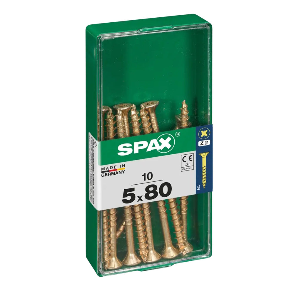SPAX Pozi Flat CSK Yellox Coated Screws – 5.0 x 80mm, PZ2 - 4081020500802 - Pack of 10 Screws Spax UK Ltd (NMBS) CarlR Collections_Other Screws Collections_Woodscrews DIY Expert DIY Other Screws Product Type_Screws Screws Screws & Nails spax Woodscrews
