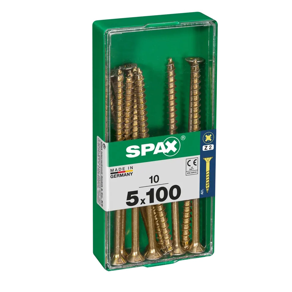 SPAX Pozi Flat CSK Yellox Coated Screws – 5.0 x 100mm, PZ2 - 4081020501002 - Pack of 10 Screws Spax UK Ltd (NMBS) CarlR Collections_Other Screws Collections_Woodscrews DIY Expert DIY Other Screws Product Type_Screws Screws Screws & Nails spax Woodscrews