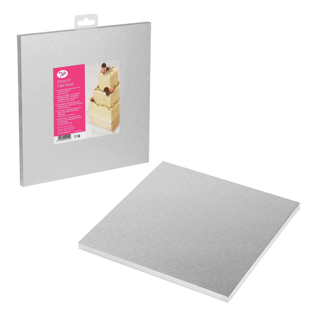 Tala Square Silver Cake Board 12mm - 10" - 10A22210 Baking Dayes Ltd (AIS) Baking Brand_Tala Cake Cake Storage CarlR Christmas Baking Christmas Cake Decorating / Storage Collections_Baking Collections_Cake Storage cooking & baking dayes Dayes Ltd Dayes UK Home Baking Product Type_Cake Decorating Product Type_Cake Storage Product Type_Christmas Baking Product Type_Sundry Baking Tala