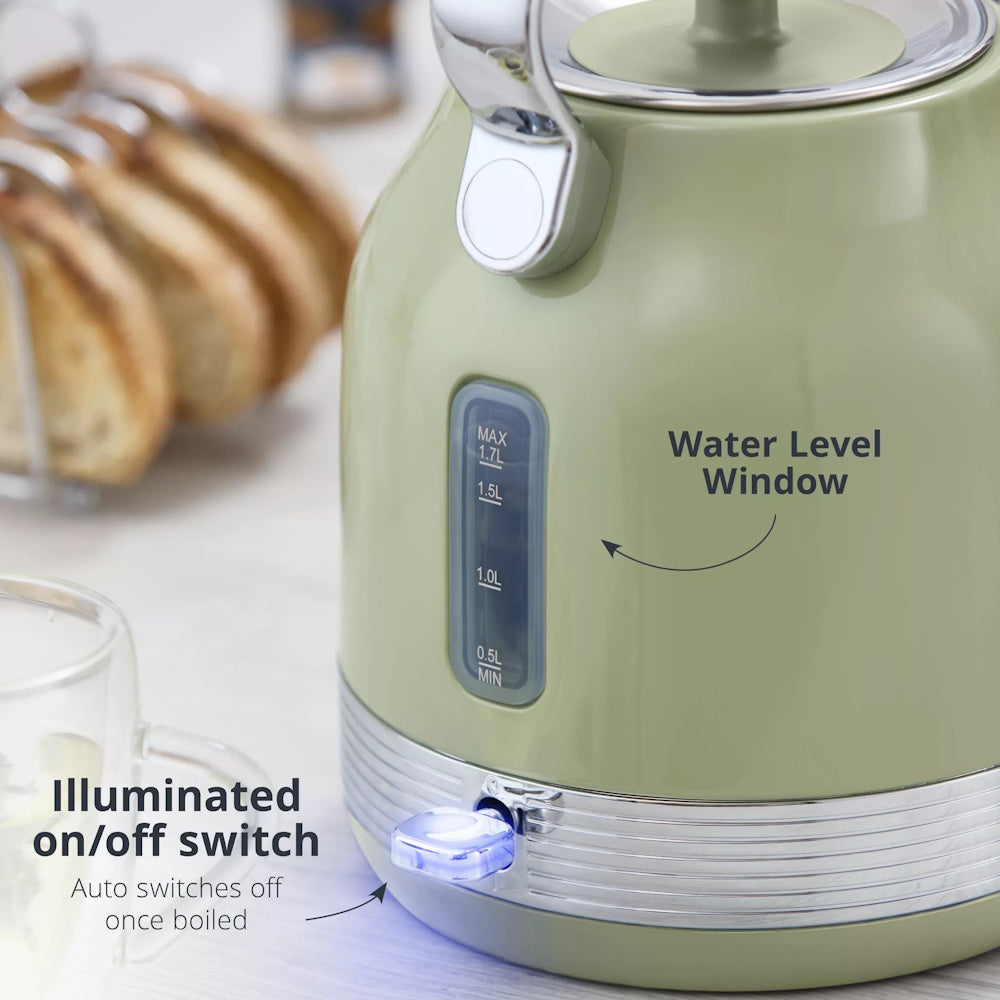 Swan Retro Revive Trad Kettle 1.7L – Green - SK14631GR Electric Kettles R K Wholesale Ltd (AIS) Brand_Swan CarlR Collections_Kettles Electric Kettles Kettle Kettles Kitchen Kitchen & Dining Kitchen Appliances Kitchenware Product Type_Kettles Swan Swan Retro