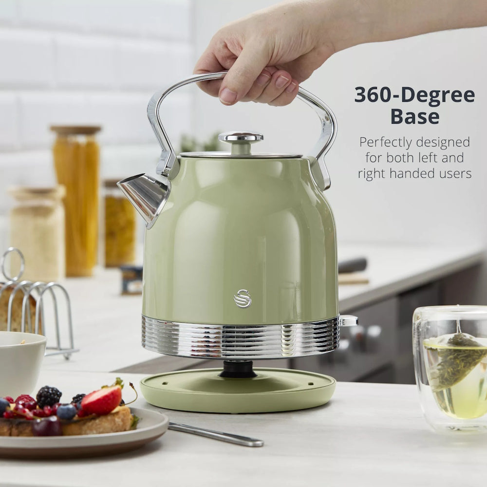 Swan Retro Revive Trad Kettle 1.7L – Green - SK14631GR Electric Kettles R K Wholesale Ltd (AIS) Brand_Swan CarlR Collections_Kettles Electric Kettles Kettle Kettles Kitchen Kitchen & Dining Kitchen Appliances Kitchenware Product Type_Kettles Swan Swan Retro