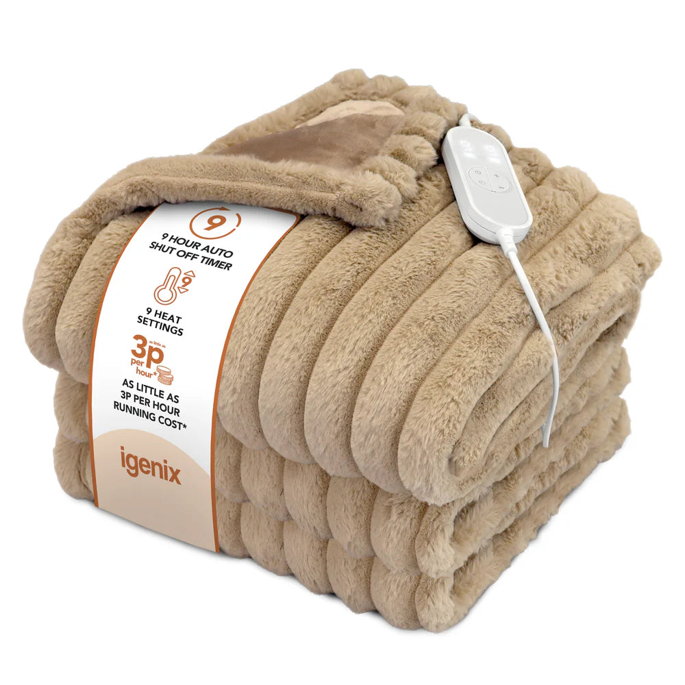 Igenix Heated Throw 160cm x 130cm – Beige - IGHB02488B Blankets R K Wholesale Ltd (AIS) Brand_Igenix CarlR Collections_Electric Blankets Collections_Portable Heating Electric Blankets Heating Igenix Portable Heating Product Type_Blankets Save on Heating