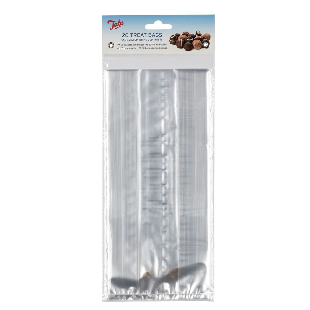 Tala 20 Cellophane Bags 12.5 x 28.5 with Gold Twists - 10A10256 Baking Dayes Ltd (AIS) Baking Brand_Tala CarlR Christmas Baking Collections_Baking cooking & baking dayes Dayes Ltd Dayes UK Home Baking Product Type_Christmas Baking Product Type_Sundry Baking Tala
