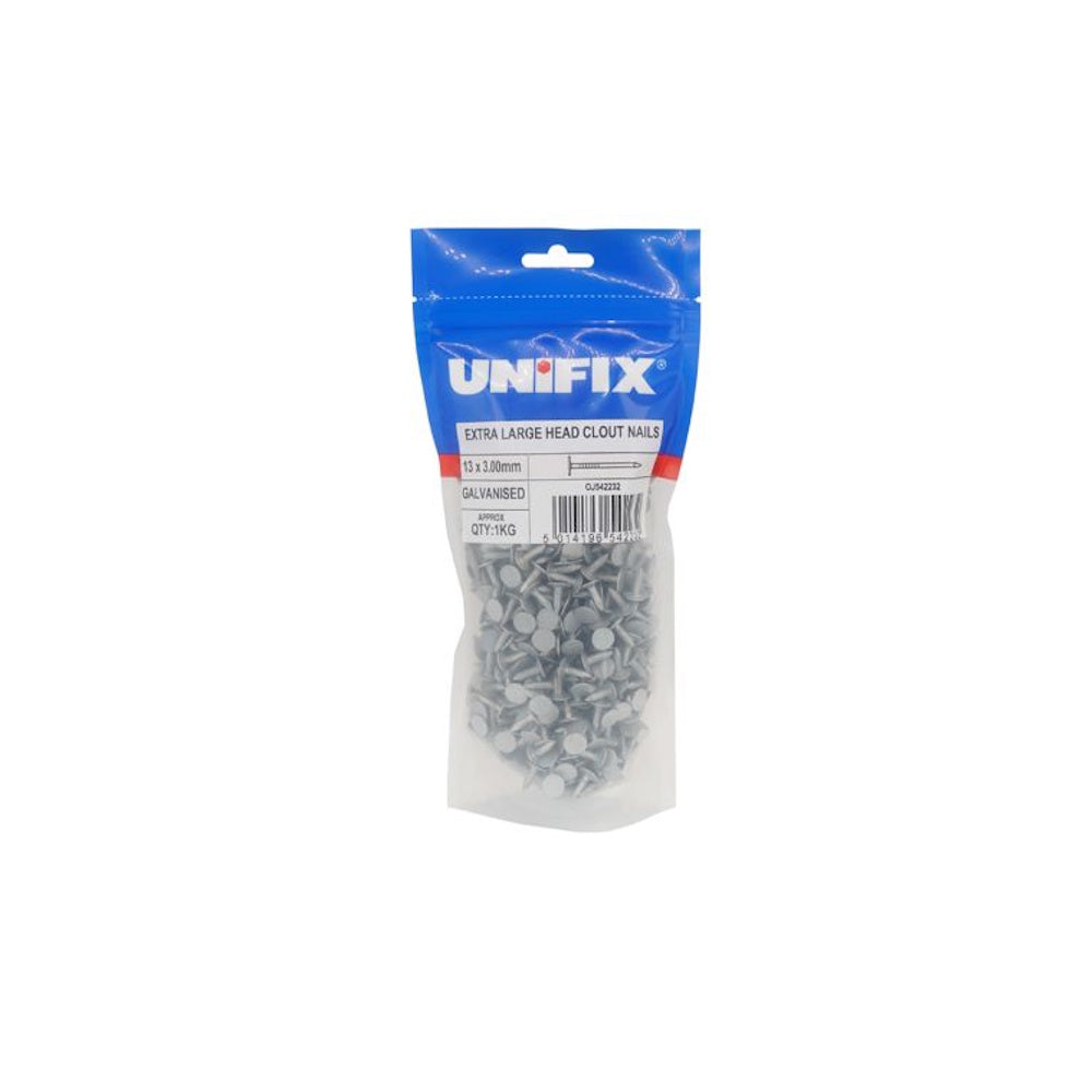Galvanised Extra Large Head Clout Nails 25mm (1") 500g Bag (Part No. OJ017266)