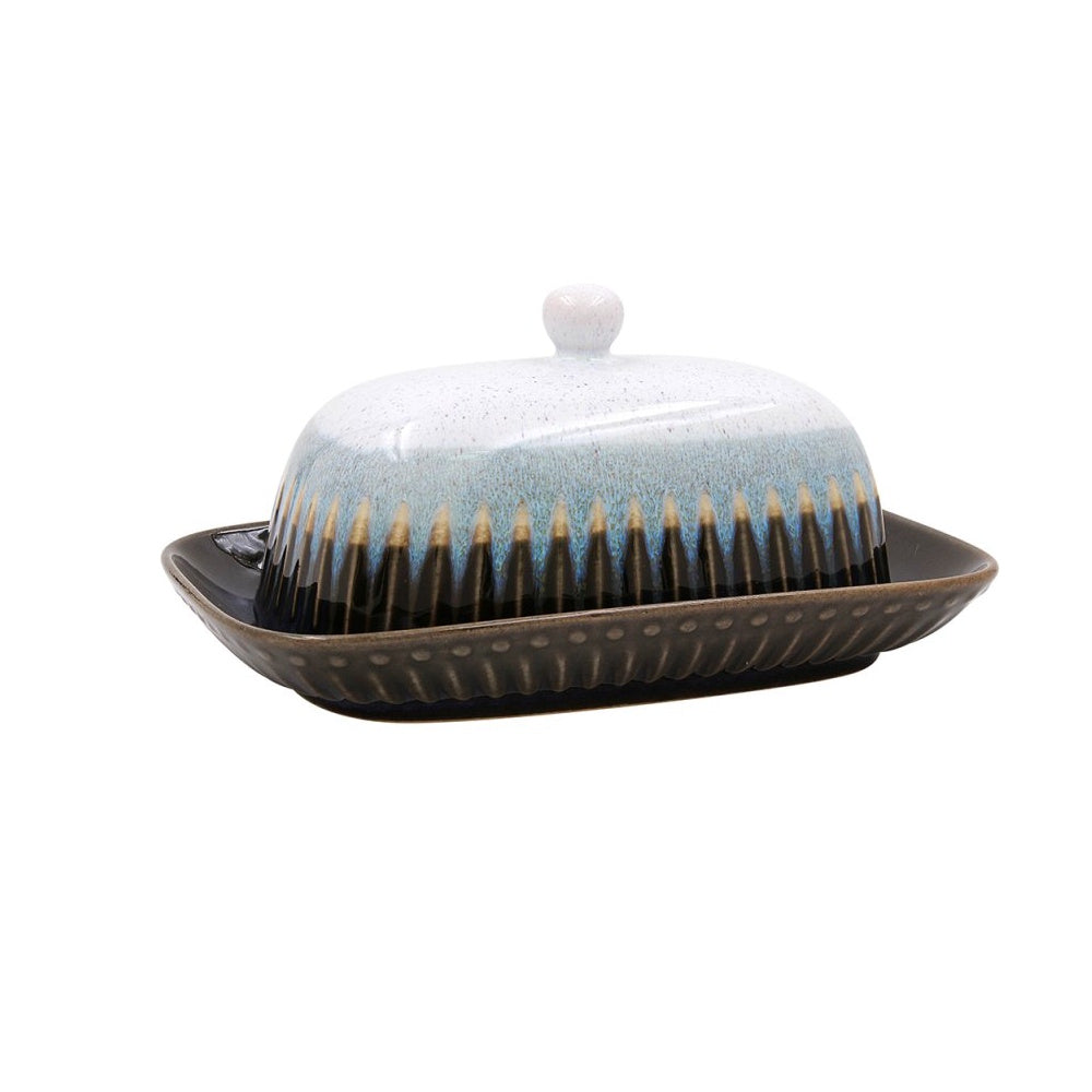Reactive Glaze Blue/Brown Butter Dish - LP74425 Butter Dishes Lesser & Pavey Ltd Brand_Lesser and Pavey Butter Dishes CarlR Collections_Tableware Dining & Tableware Kitchen & Dining Lesser & Pavey Product Type_Butter Dishes Product Type_Picnic Dining Sundry Tableware Tableware
