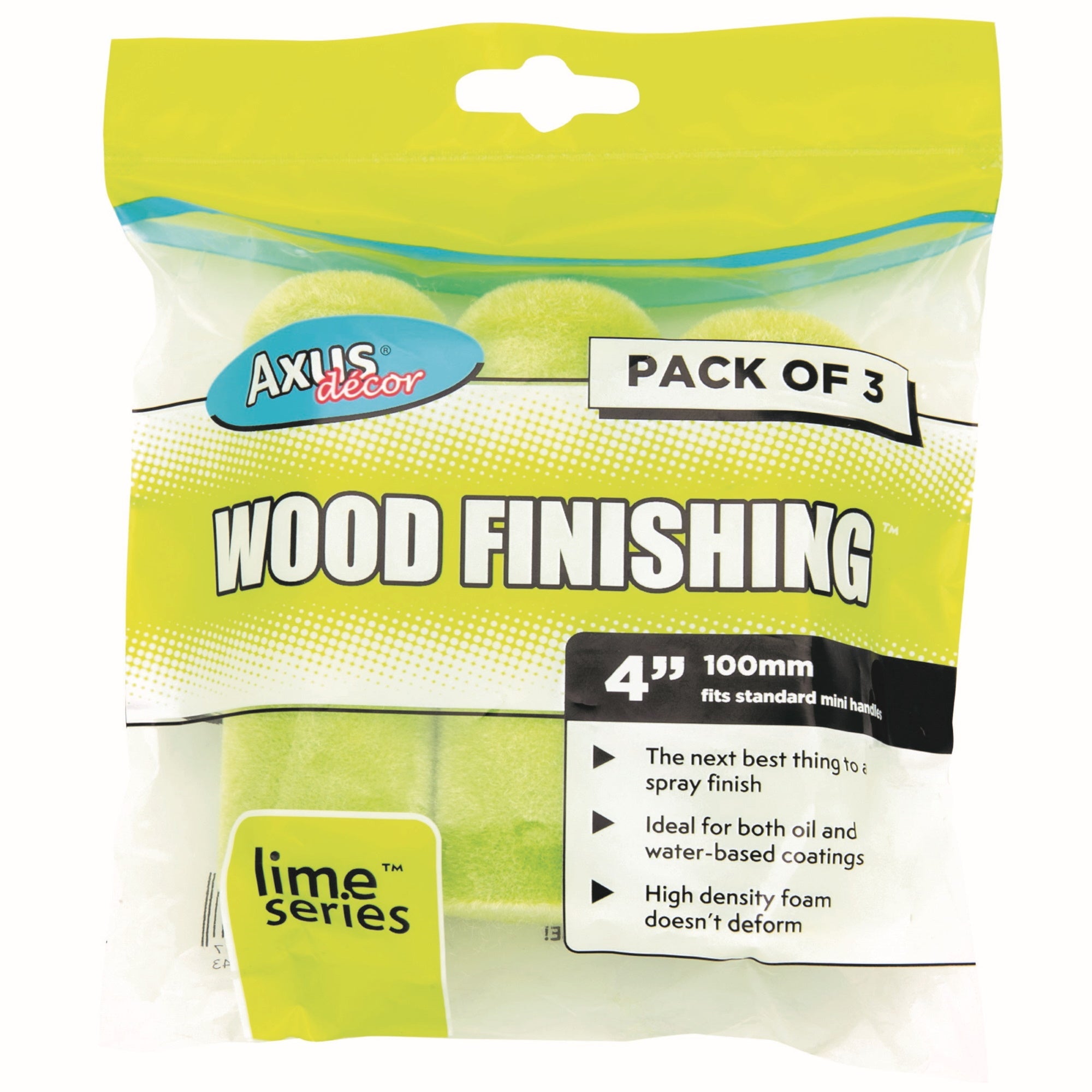 Axus Decor AXU/RL43 Lime Series Wood Finishing 4" Mini Roller Sleeves Pkt3 - Premium Rollers from Axus Decor - Just $5.2! Shop now at W Hurst & Son (IW) Ltd