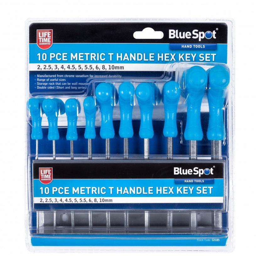 Blue Spot 12185 Metric T Handle Hex Key 10Pce Set (2-10mm) - Premium Hexagon Keys Metric from BLue spot - Just $12.3! Shop now at W Hurst & Son (IW) Ltd