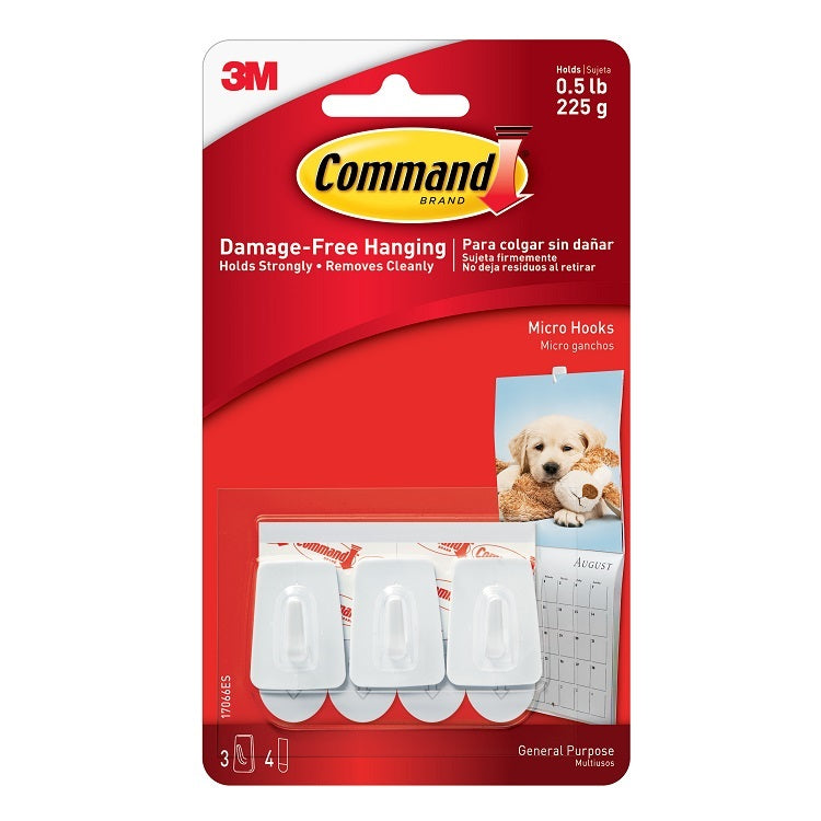Command 17066 3 Micro White Hooks - Premium Adhesive Hooks from COMMAND - Just $3.25! Shop now at W Hurst & Son (IW) Ltd