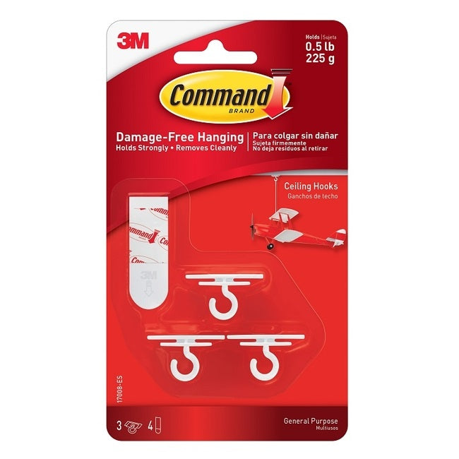 Command 17008 3 White Ceiling Hooks with Strips - Premium Adhesive Hooks from COMMAND - Just $5.4! Shop now at W Hurst & Son (IW) Ltd