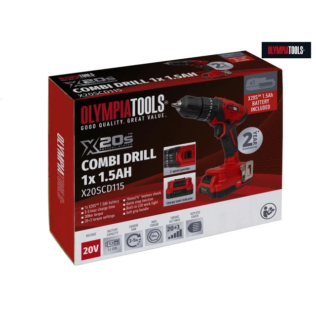 Olympia Tools X20SCD115 X20s Combi Drill 20V with 1 x 1.5Ah Battery - Premium Power Drills & Screwdrivers from Olympia Tools - Just $54.95! Shop now at W Hurst & Son (IW) Ltd