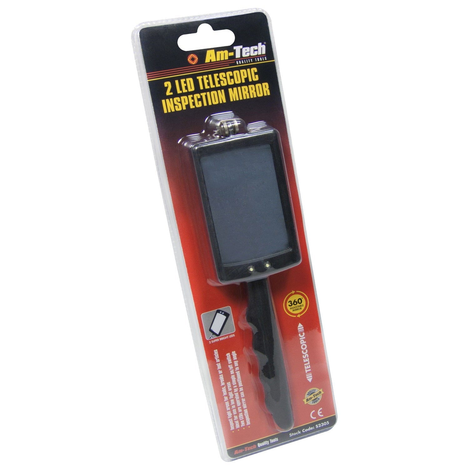 Amtech S2305 2 LED Telescopic Inspection Mirror - Premium Automotive from DK Tools - Just $5.99! Shop now at W Hurst & Son (IW) Ltd