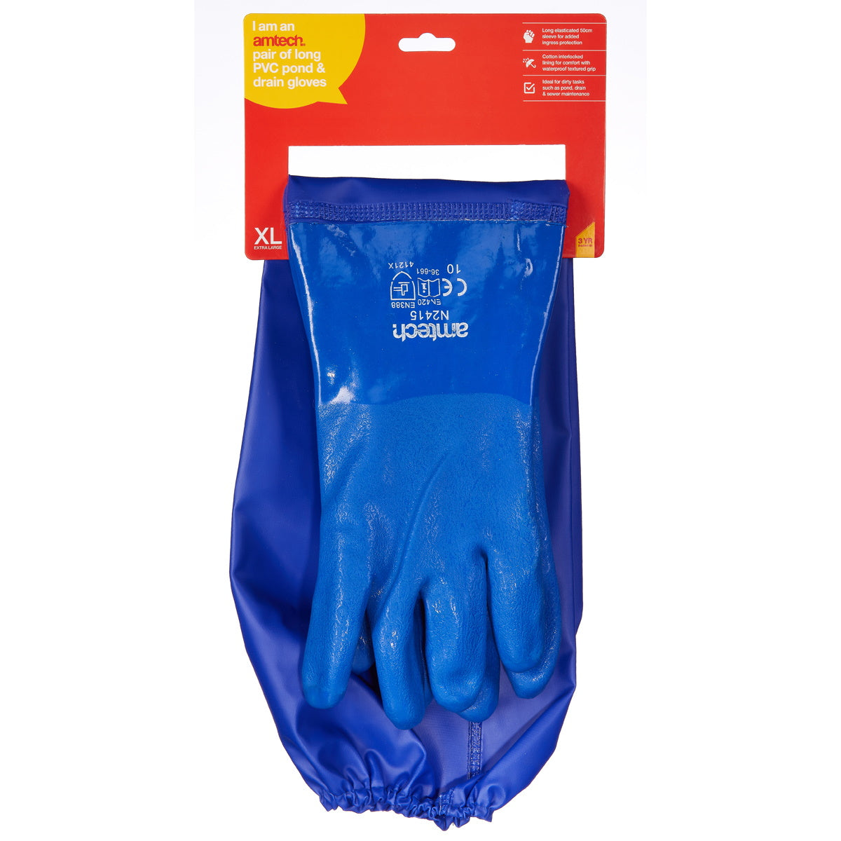 Amtech N2415 Long PVC Pond and Drain Gloves XL (Size:10) Gloves DK Tools Am-tech Amtech Brand_Amtech Clothing Collections_Clothing DK Tools Glove Gloves Google Product Home Outdoor & Leisure Product Type_Gloves