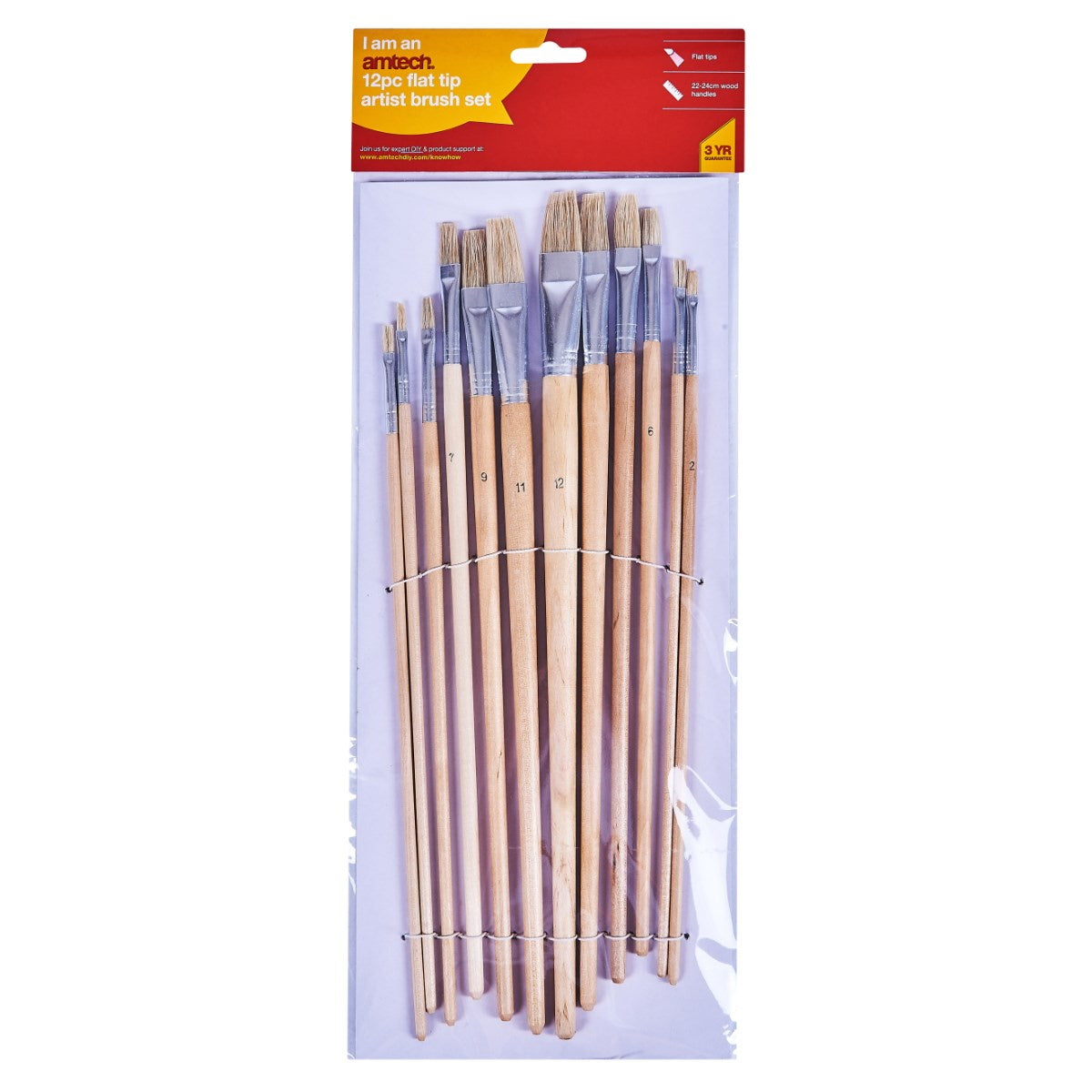 Amtech S4145 Art Paint Brush 12 Piece Set - Flat Tips - Premium Paint Brushes from DK Tools - Just $3.95! Shop now at W Hurst & Son (IW) Ltd