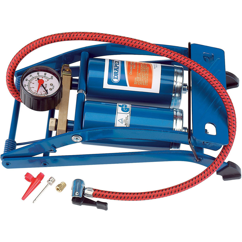 Draper 25996 DOUBLE CYLINDER FOOT PUMP WITH GAUGE - Premium Compressors & Pumps from DRAPER - Just $27.50! Shop now at W Hurst & Son (IW) Ltd