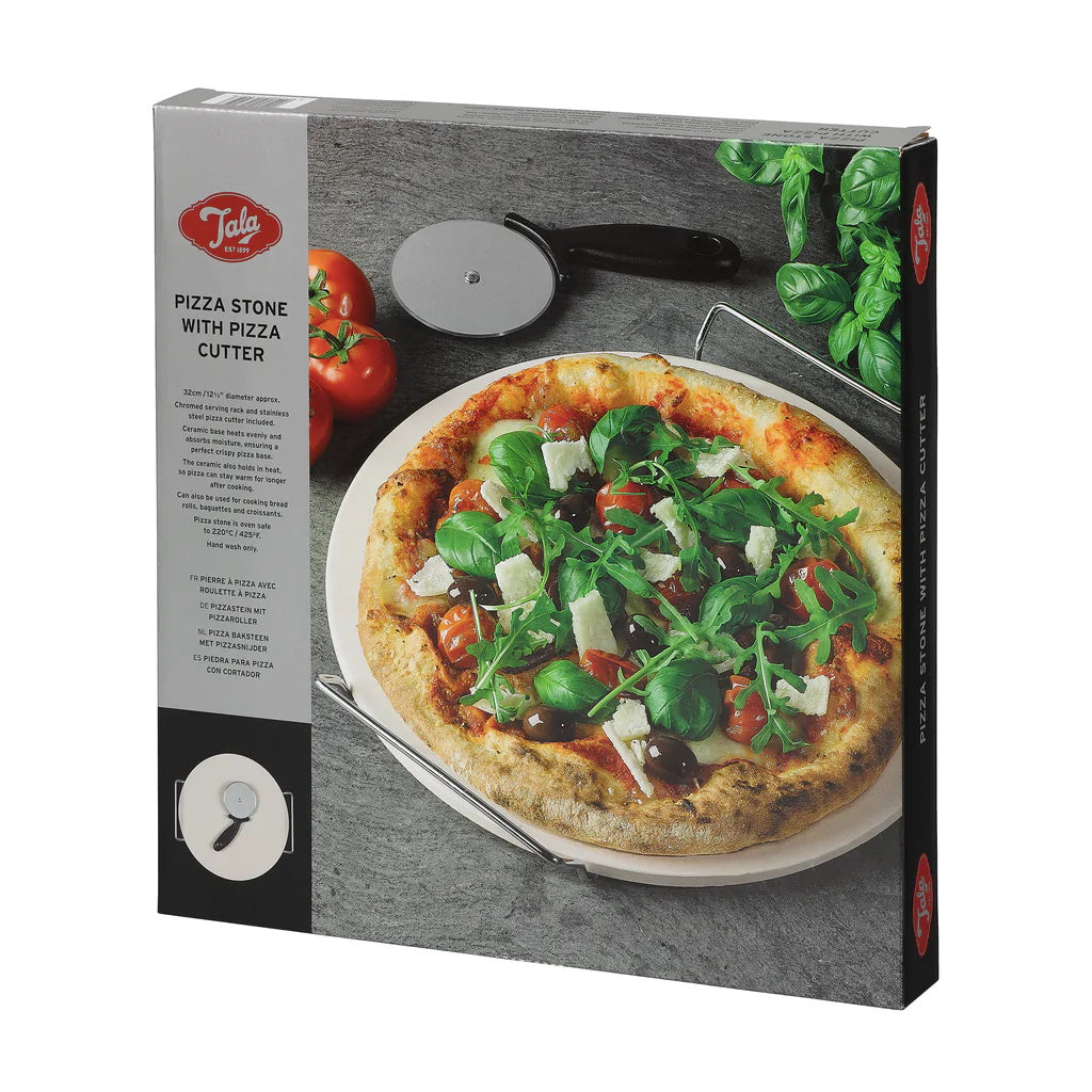 Tala 10A17150 Pizza Stone 32cm with Pizza Cutter Pizza Board TALA Brand_Tala Collections_More Utensils Dayes Ltd George East Google Product Kitchen & Dining Mark.Williams More Utensils Oct22 Pizza Wheels Product Type_Pizza Board Product Type_Pizza Wheels Tala Tools & Utensils