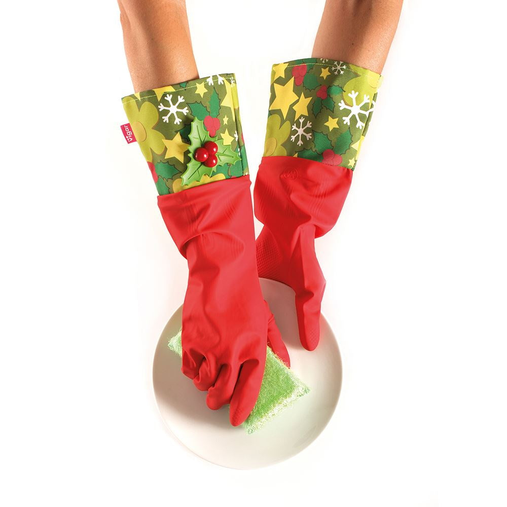 Vigar 598244 Christmas Holly Cuffed Washing Up Gloves - Premium B from eddingtons - Just $8.99! Shop now at W Hurst & Son (IW) Ltd