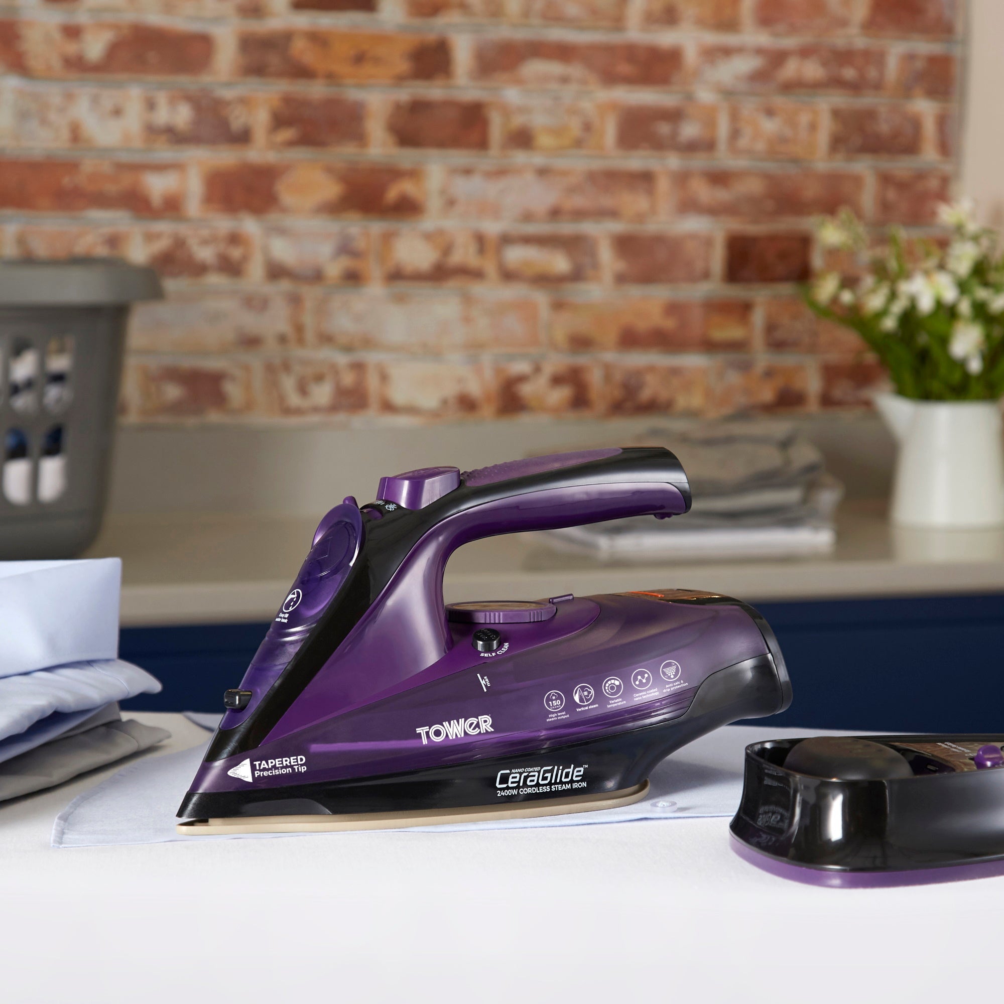 Tower T22008 CeraGlide Steam Iron 2400w Cord / Cordless - Black & Purple - Premium Steam Irons from Tower - Just $26.5! Shop now at W Hurst & Son (IW) Ltd