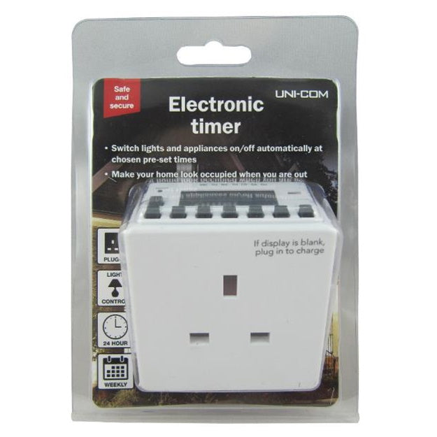 Uni-Com 55303 Electronic Digital Timer 24Hr 7 Day - Premium Plug Adaptors Etc. from Uni-Com - Just $5.99! Shop now at W Hurst & Son (IW) Ltd
