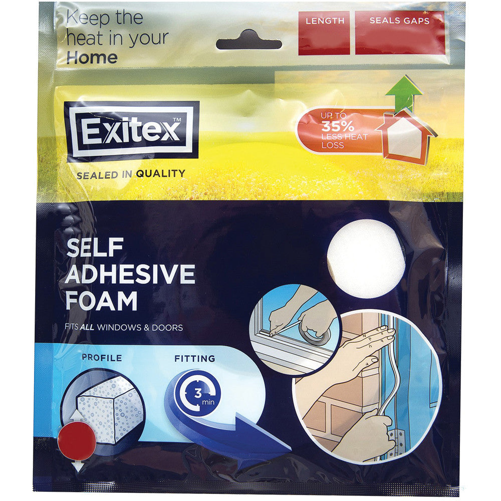 Exitex Self Adhesive Foam Draught Excluder 15m - Premium Draught Excluder from Exitex - Just $3.90! Shop now at W Hurst & Son (IW) Ltd