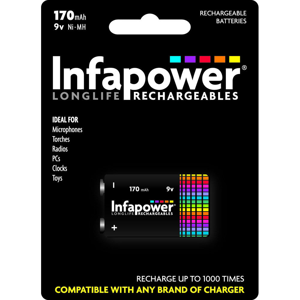 Infapower B007 Rechargeable 9V Battery 170mAh - Premium 9V Batteries from INFAPOWER - Just $5.00! Shop now at W Hurst & Son (IW) Ltd