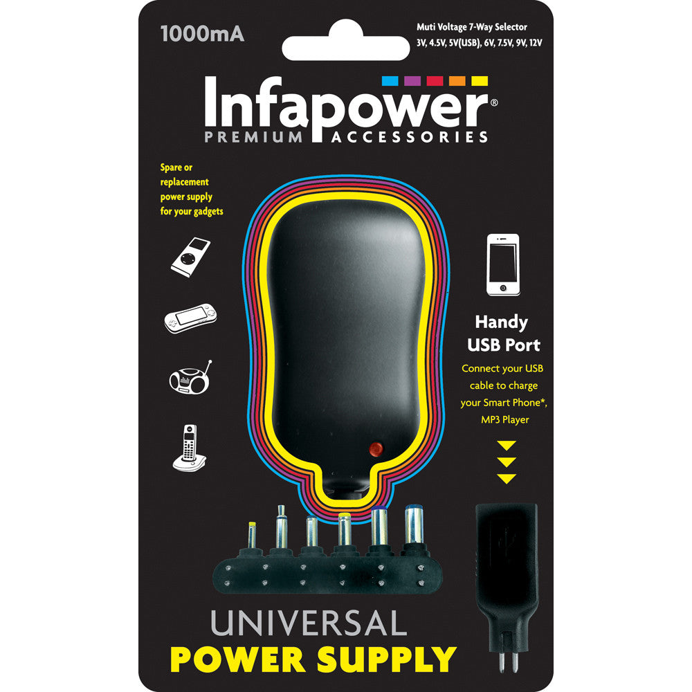 Infapower P002 Universal Power Supply 1000mA - Premium Chargers from INFAPOWER - Just $9.95! Shop now at W Hurst & Son (IW) Ltd