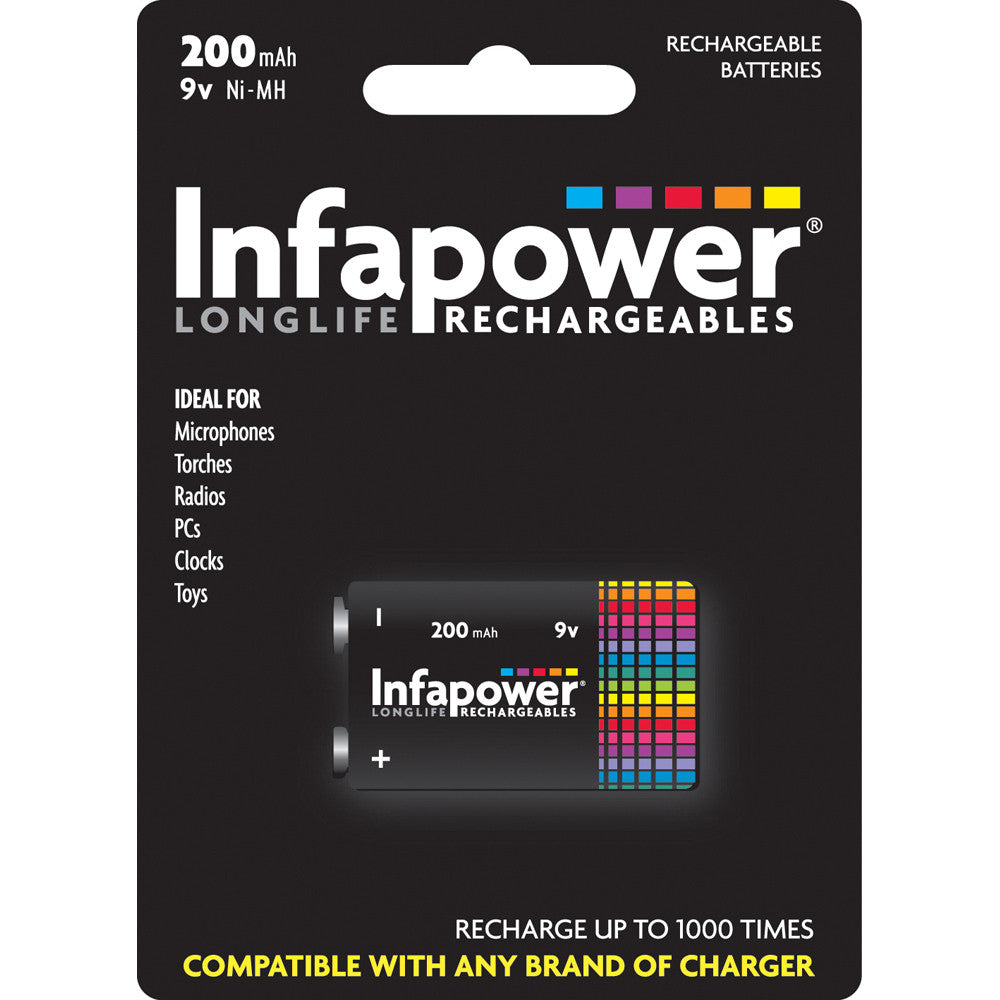 Infapower B010 Rechargeable 9V Battery 200mAh - Premium 9V Batteries from INFAPOWER - Just $6.80! Shop now at W Hurst & Son (IW) Ltd