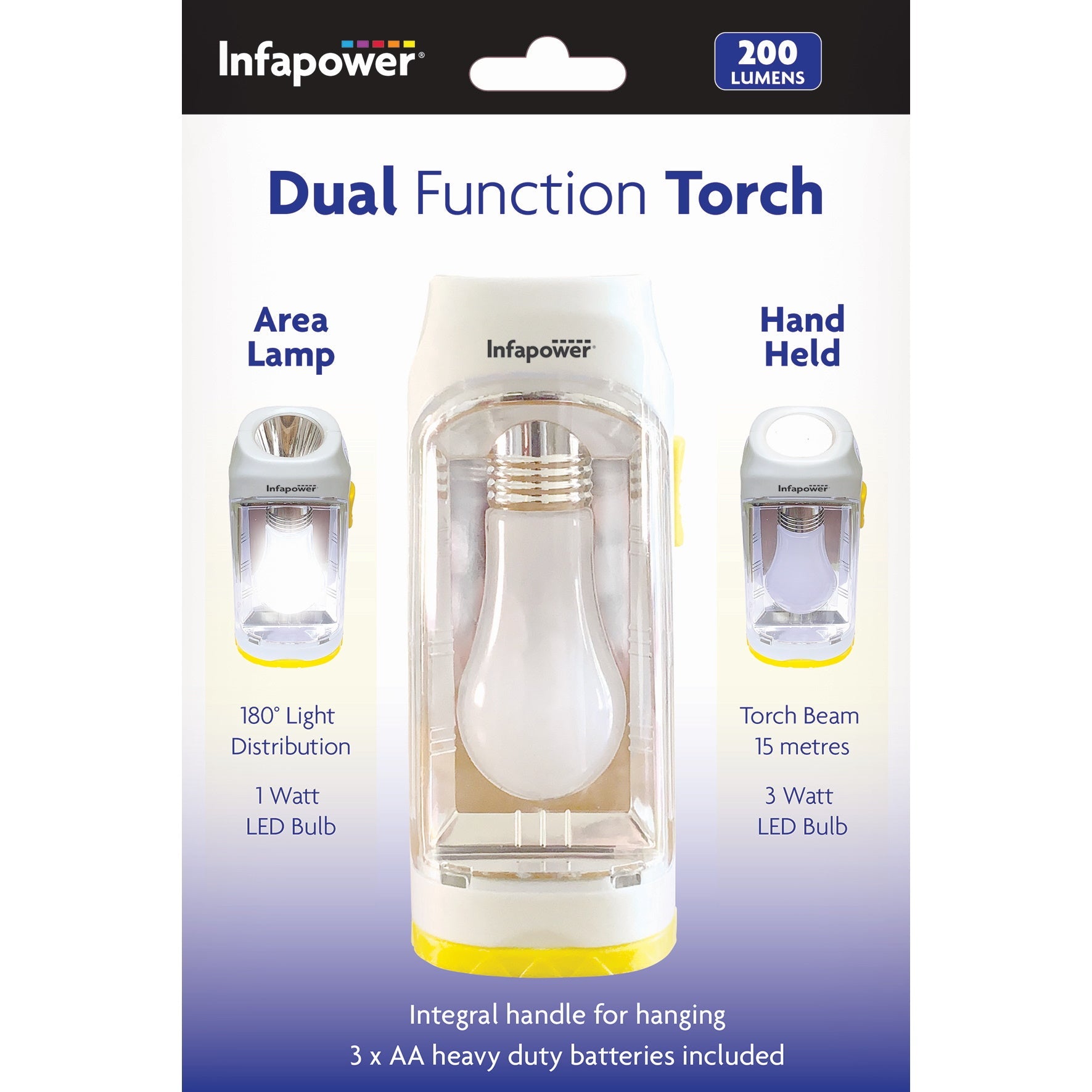 Infapower F054 LED Dual Function Torch 200Lumens - Premium Torches from INFAPOWER - Just $3.95! Shop now at W Hurst & Son (IW) Ltd