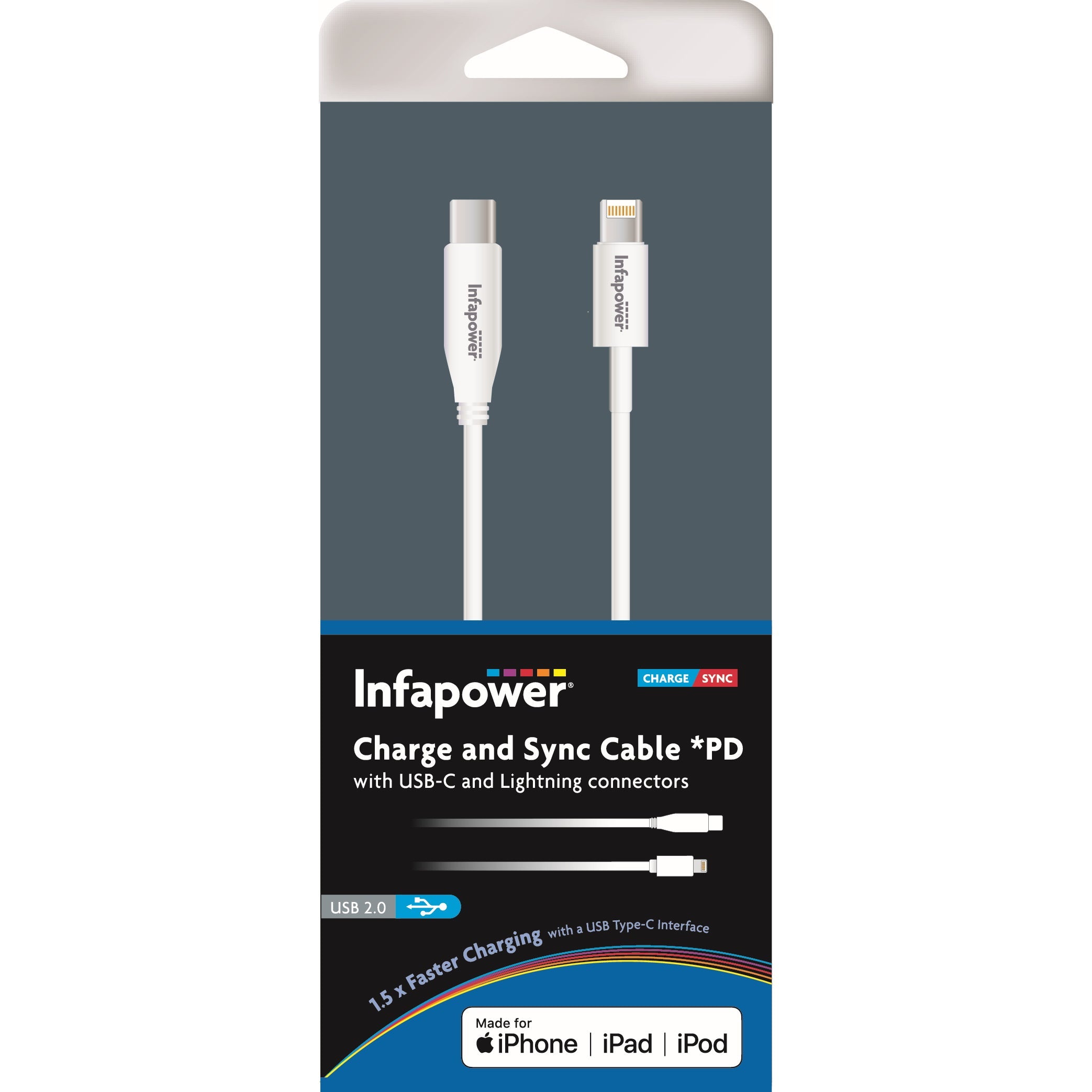 Infapower P056 Charge and Sync USB Cable PD - Lightning Connector 1Mtr - Premium Mobile Phone Accs from Infapower - Just $15.95! Shop now at W Hurst & Son (IW) Ltd