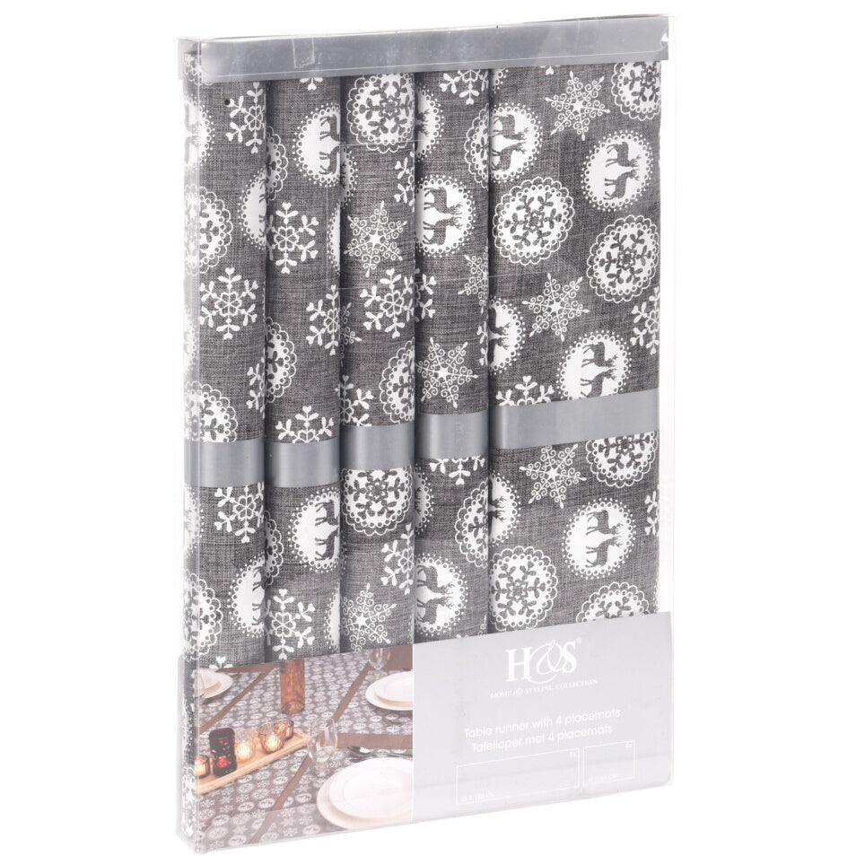 H&S 767600300 Christmas Table Runner with 4 Placemats - Grey Snowflakes - Premium Christmas Tableware from Koopman International - Just $7.99! Shop now at W Hurst & Son (IW) Ltd