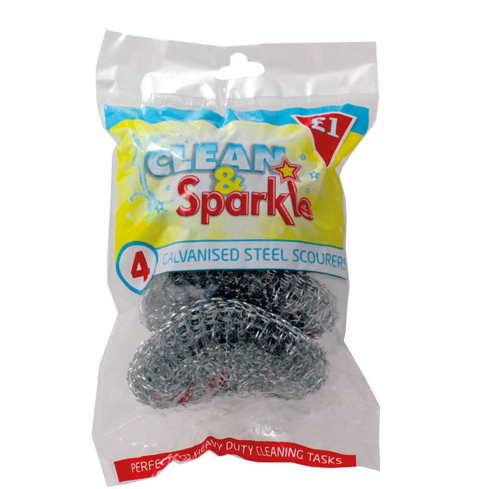 Clean & Sparkle 828/15.4CS3 Galvanised Steel Scourers - Pack of 4 - Premium Scourers / Sponges from Ramon Hygiene Products - Just $1.00! Shop now at W Hurst & Son (IW) Ltd