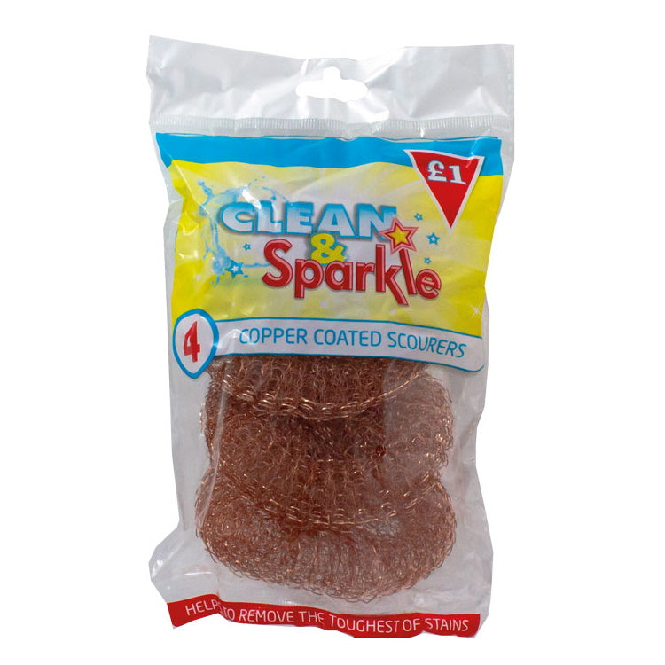 Clean & Sparkle 821/15.4CS3 Copper Scourers - Pack of 4 - Premium Scourers / Sponges from Ramon Hygiene Products - Just $1.00! Shop now at W Hurst & Son (IW) Ltd