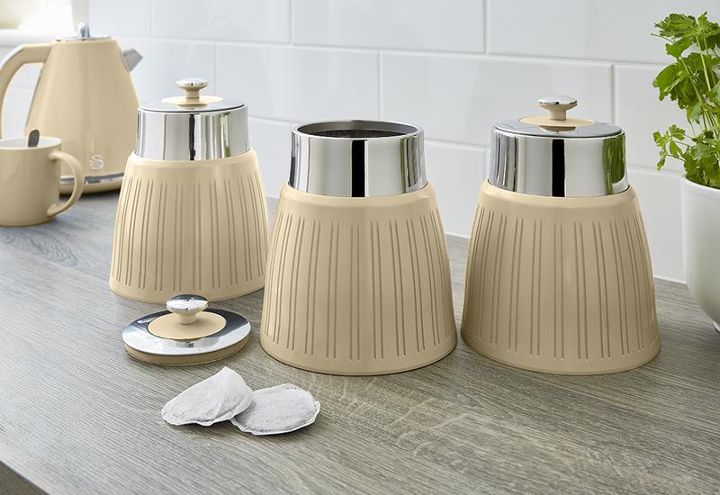 Swan SWKA1024CN Retro Set of 3 Canisters - Cream - Premium Tea Coffee Sugar Canisters from Swan - Just $34.99! Shop now at W Hurst & Son (IW) Ltd