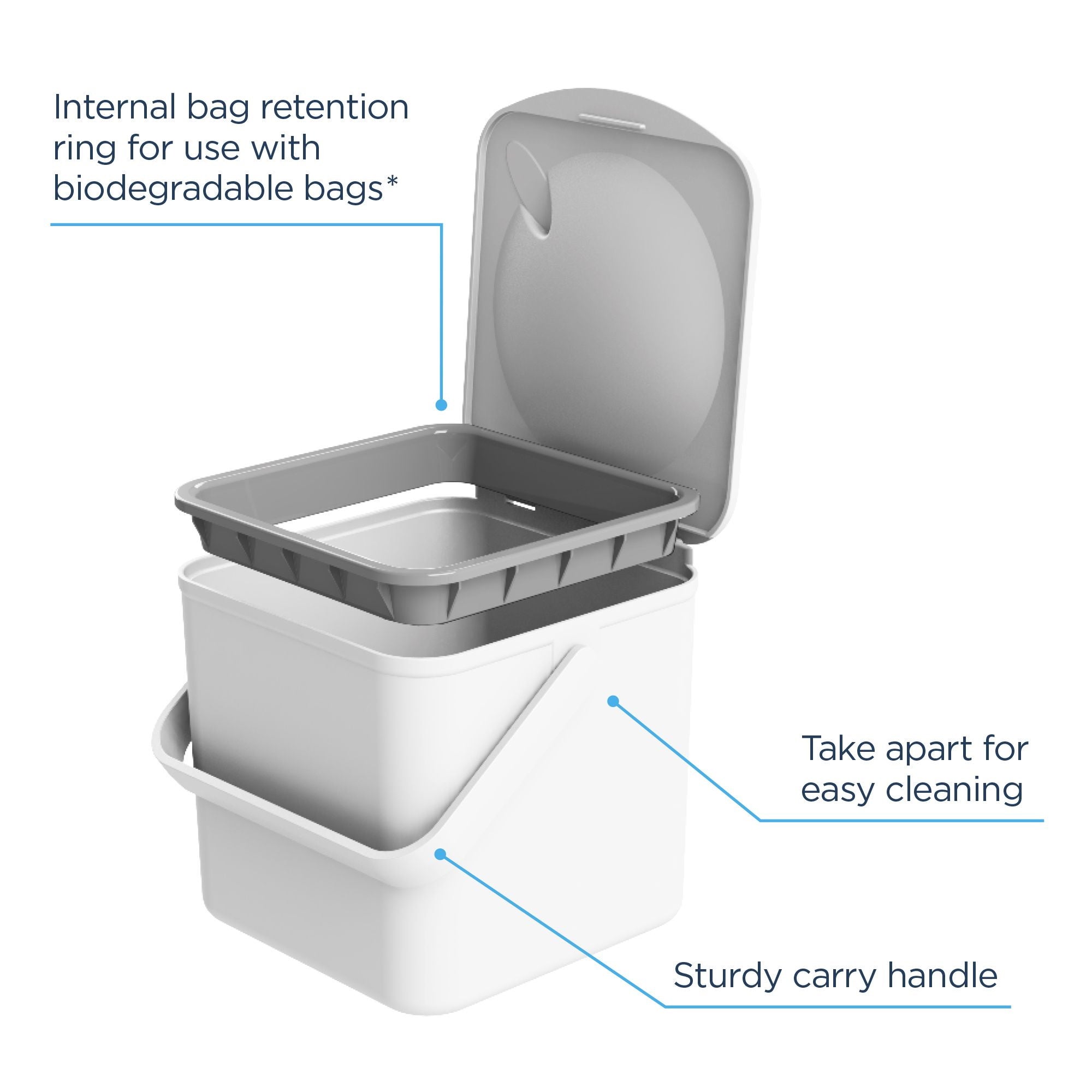 Minky TP10100105 Compost Food Waste Caddy - White Food Bins MINKY Bins & Bin Liners Brand_Minky Caddy Collections_Bins / Bin Liners Google Product Home Housewares Minky Product Type_Food Bins