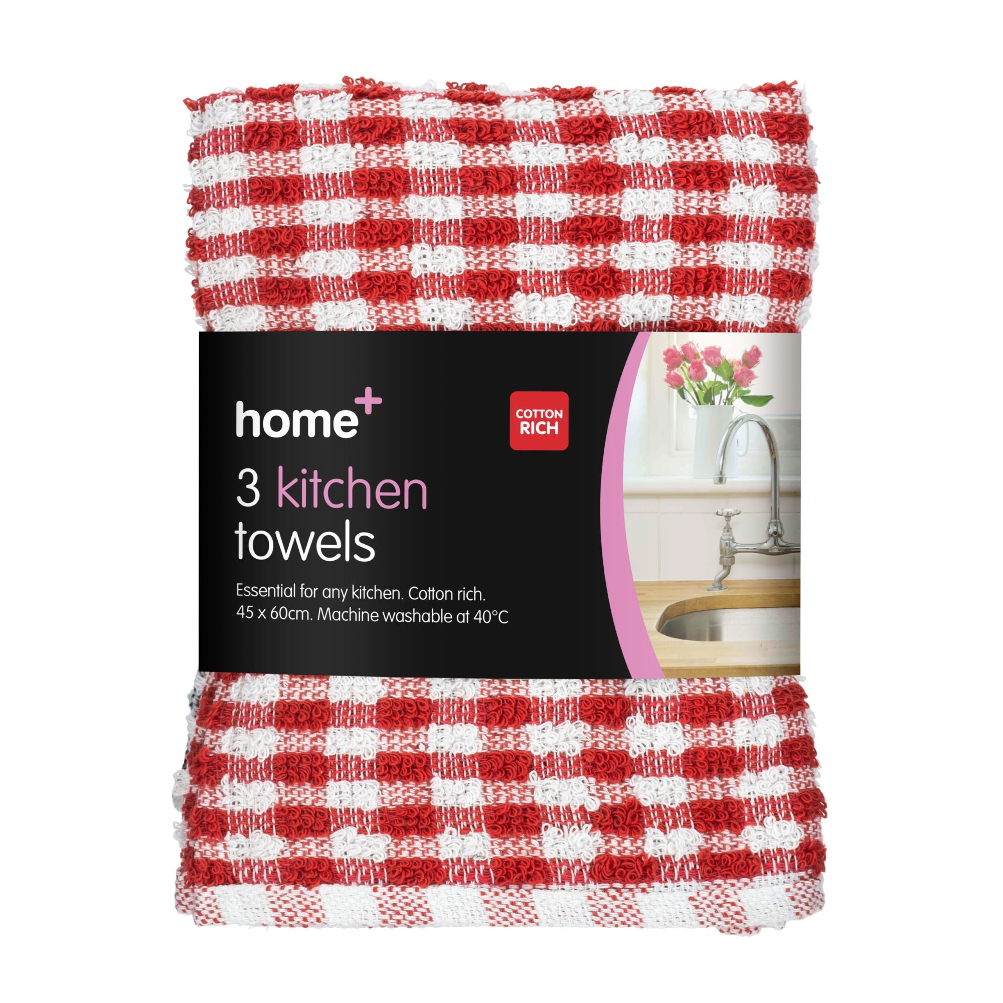 Home+ 65731 Kitchen Towels Pkt3 - Various colours - Premium Hand / Tea Towels from Zoom Imports - Just $2.99! Shop now at W Hurst & Son (IW) Ltd