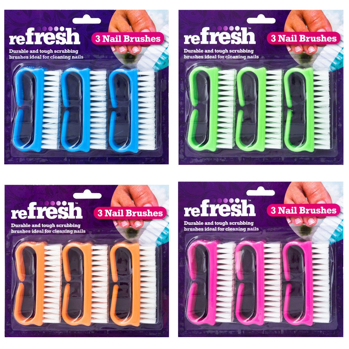 Refresh 2857 Nail Brushes Pkt3 - Various Colours - Premium Brushes / Brooms from Zoom Imports - Just $1.50! Shop now at W Hurst & Son (IW) Ltd