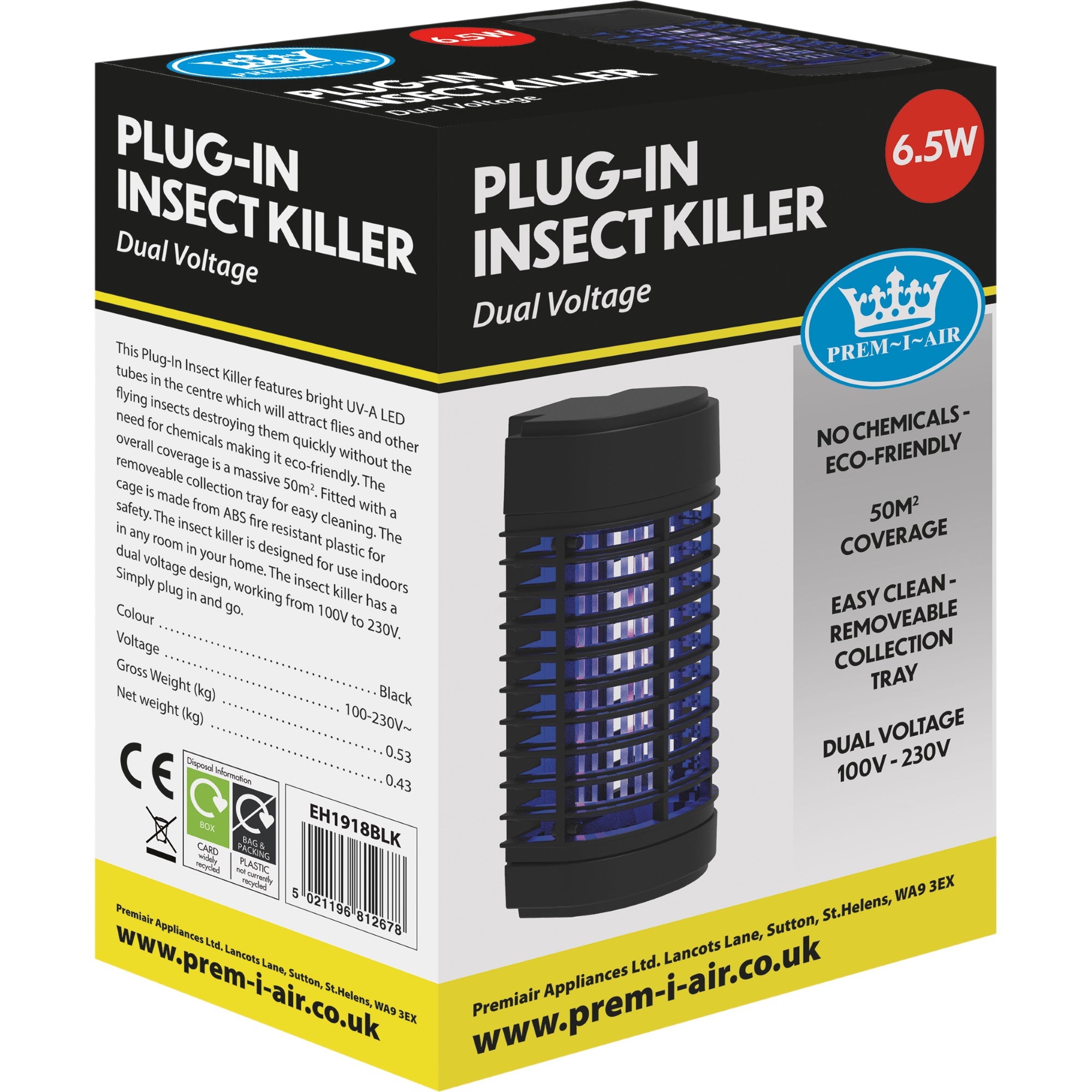 Prem-I-AIR EH1918BLK Plug-In Insect Killer 3W - Black - Premium Insect from Electrovision - Just $19.99! Shop now at W Hurst & Son (IW) Ltd